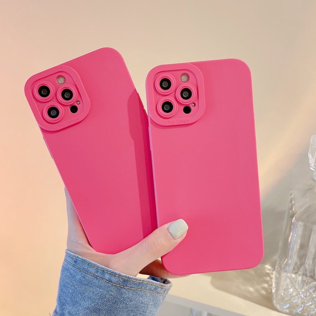 Ốp Điện Thoại Chống Sốc Màu Hồng Thời Trang Cho iPhone 14 / 13 / 12 / 11 / X / 8 / 7P