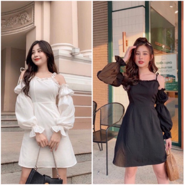 Đầm hai dây rớt vai tay bo - Chang Dress