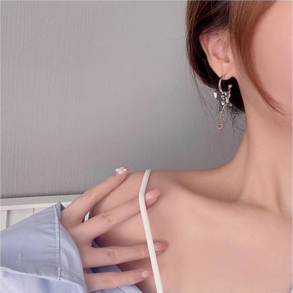 Bông Tai Hình Bướm Đính Đá Zircon Màu Tím Phong Cách Punk Cổ Điển