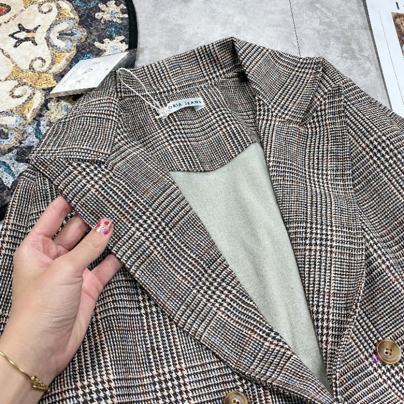 Áo khoác dạ kẻ 6 nút hàng 2 lớp kèm ảnh thật | BigBuy360 - bigbuy360.vn