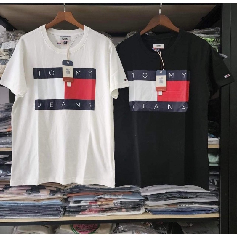 [HÀNG MỚI VỀ] ÁO THUN CỔ TRÒN TOMMY JEANS FLAG TRẮNG ĐEN - ÁO THUN COTTON IN HÌNH - HÀNG NHẬp KHẨU
