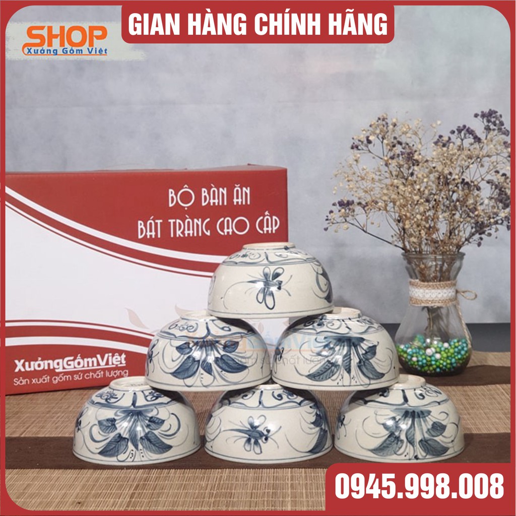 Combo bộ bát đĩa 9 món(6 chén,2 đĩa,1 tô) trang trí bàn ăn đẹp giá rẻ chuẩn hàng Bát Tràng 100% - XƯỞNG GỐM VIỆT