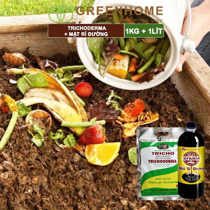 Combo Nấm đối kháng Trichoderma 1kg, mật rỉ đường Sfarm 1kg, ủ phân bón, ủ đậu nành, ủ rác thải nhà bếp | Greenhome