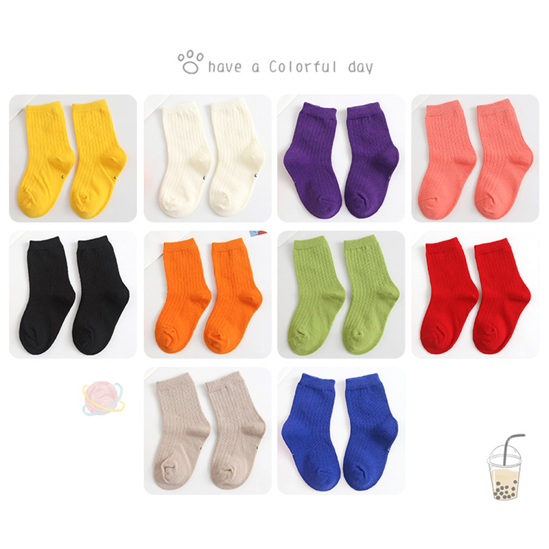 Vớ cotton màu trơn thiết kế đơn giản ngọt ngào cho bé