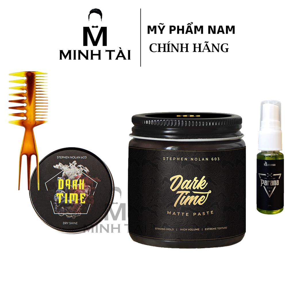 Sáp Vuốt Tóc Nam Stephen Nolan 603 Dark Time + Xịt Tạo Phồng AZENMAN Parana 3 In 1 - 20ml + Lược Chải Tóc Texture