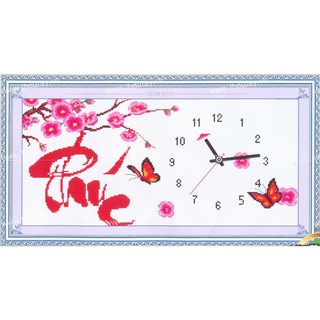 Tranh Thêu Chữ Thập Đồng Hồ Chữ Phúc Cành Đào ĐH538 (Khách tự thêu) kt:64x35cm