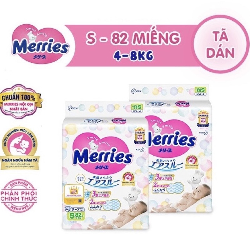 Combo 2 Tã/bỉm dán Merries size NB90/ S82/ M64/ L54/ XL44