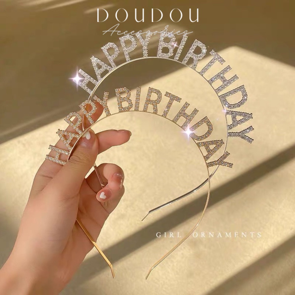 Cài tóc sinh nhật DOUDOU Băng đô bờm cài tóc nữ Cài đính đá cao cấp Happy Birthday phong cách Hàn Quốc thời trang FG031