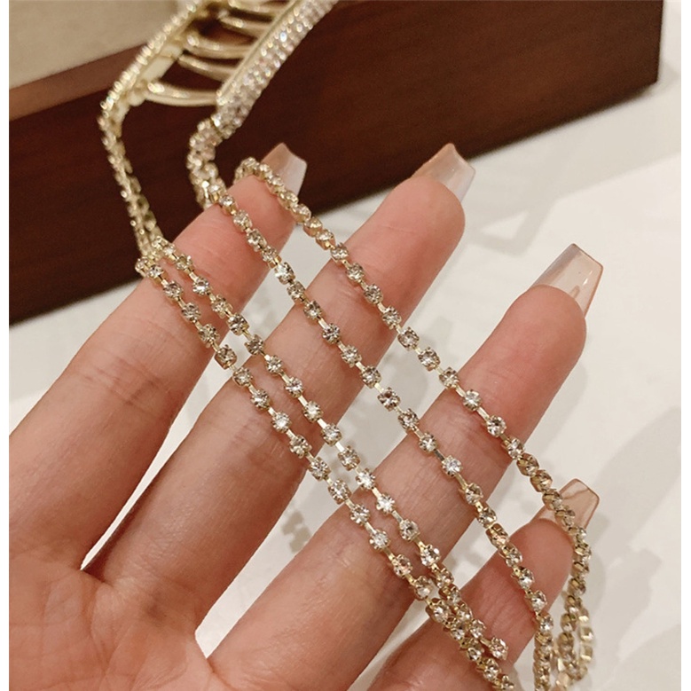 Kẹp Tóc Đính Đá Phối Tua Rua Dài Phong Cách Pháp