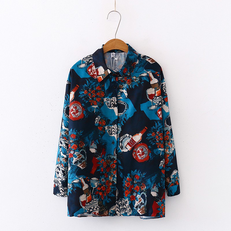 [Baywellfashion]Áo sơ mi nữ tay dài họa tiết vintage thời trang | BigBuy360 - bigbuy360.vn