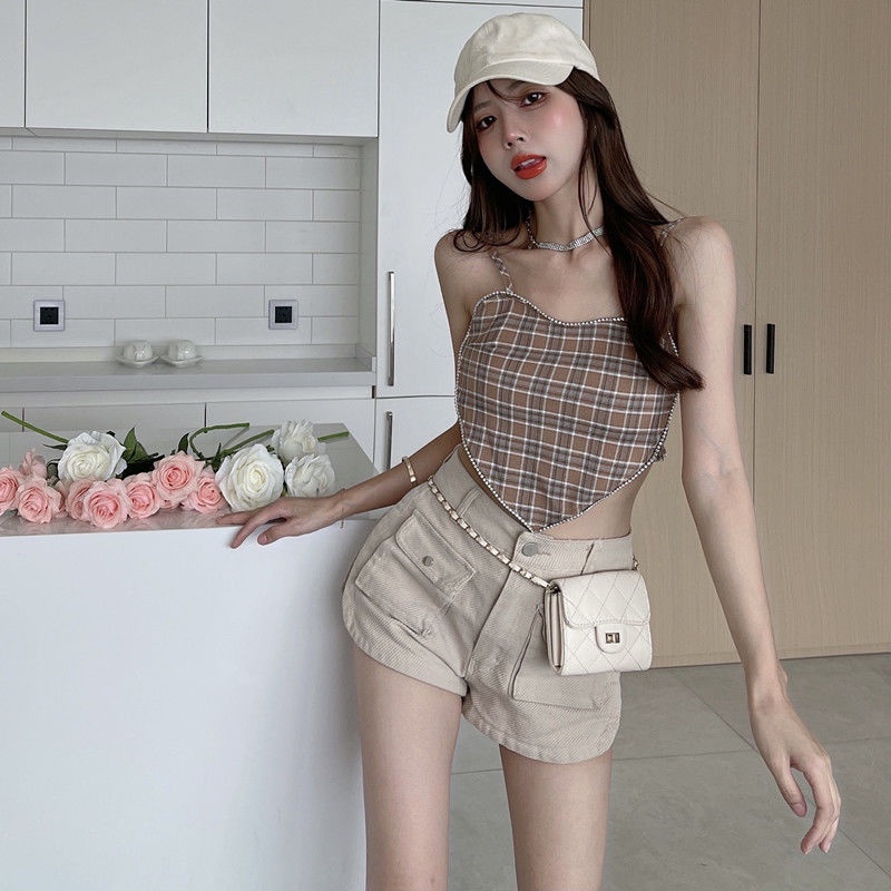 Jiashucheng Áo Ống Ngắn Hai Dây Nhỏ Màu Trơn Phong Cách Desire Thời Trang Dành Cho Bạn Nữ Mặc Ngoài Trời