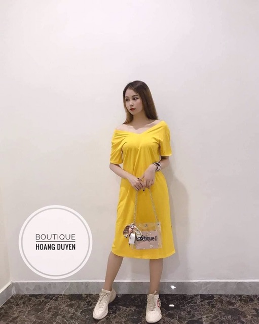 Đầm fom suông cổ v,chất thun cotton mịn ,mát siêu đẹp