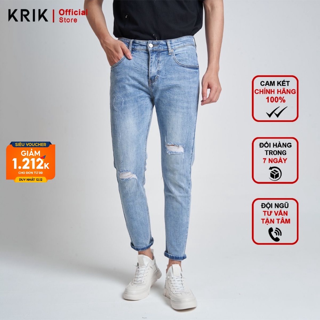 Quần Jean Nam Chất Bò Đẹp Local Brand KRIK Dáng Slimfit Rách Xước QJ1018 | BigBuy360 - bigbuy360.vn