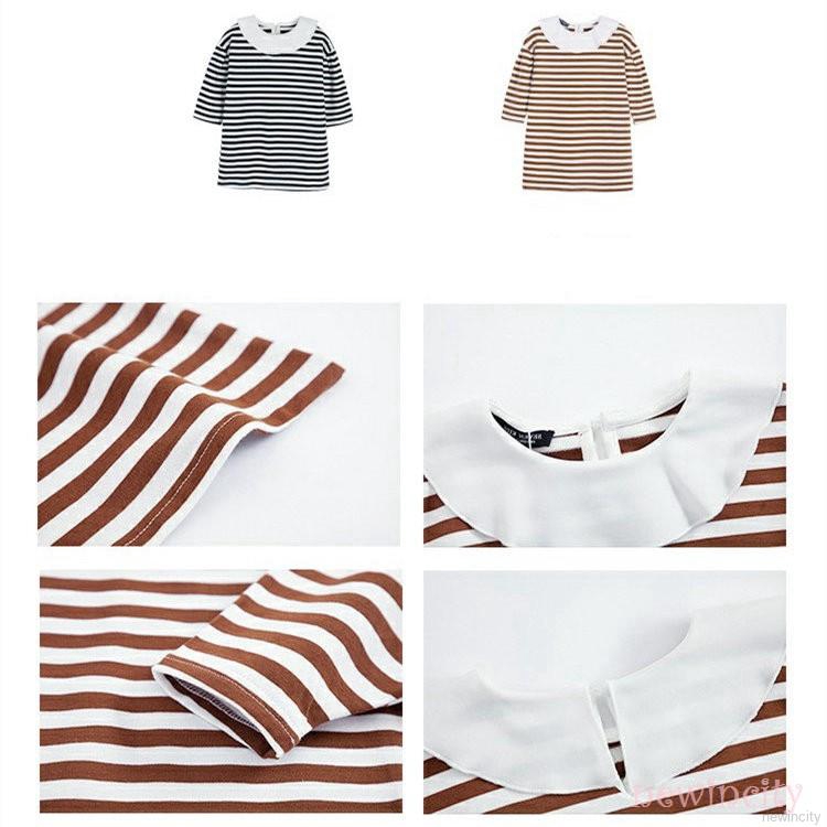 Đầm công chúa tay dài cổ búp bê kẻ sọc dễ thương phong cách Hàn Quốc thời trang xuân thu dành cho bé gái