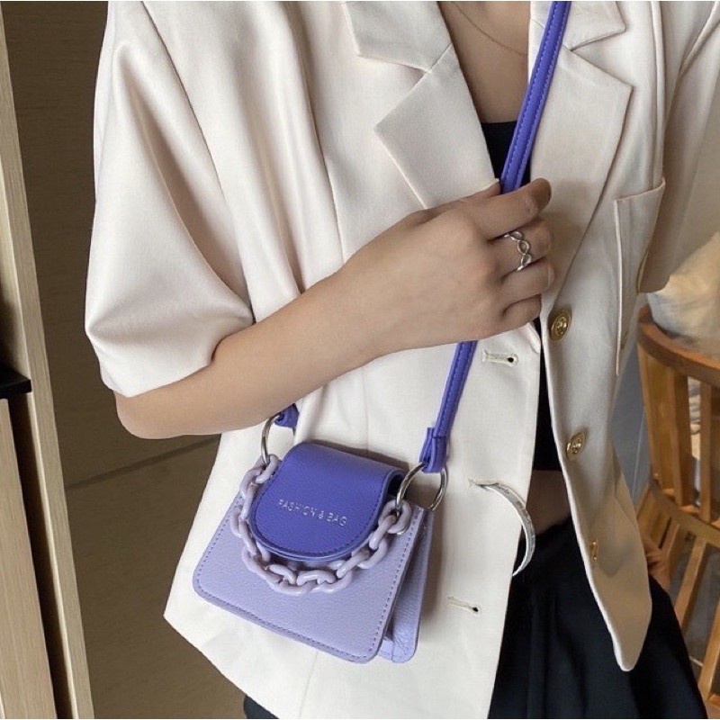 ◊✥Túi đeo chéo mini nữ phối màu và xích style trẻ trung