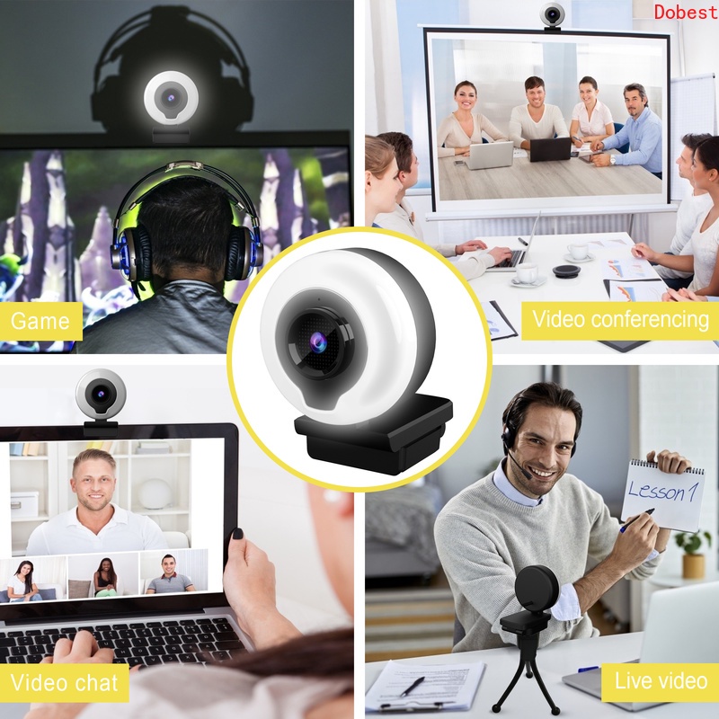 Webcam 2K HD Có Vòng Đèn Led Tự Động Chỉnh Được Cho Máy Tính/laptop