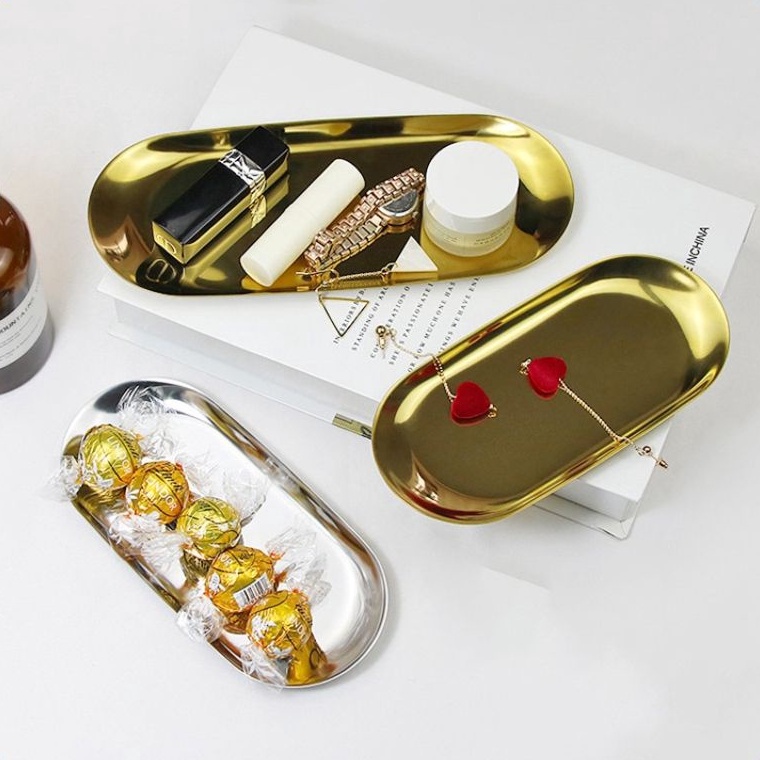 Khay kim loại đựng đồ trang sức mỹ phẩm nến thơm, Phụ kiện nến thơm, Decor nhà cửa