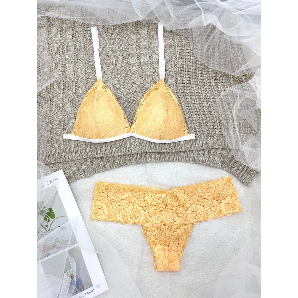👙 Bra thiết kế sexy 👙 Đồ lót nữ sexy màu vàng vải ren cao cấp thoáng khí (hình thật shop tự chụp) | BigBuy360 - bigbuy360.vn