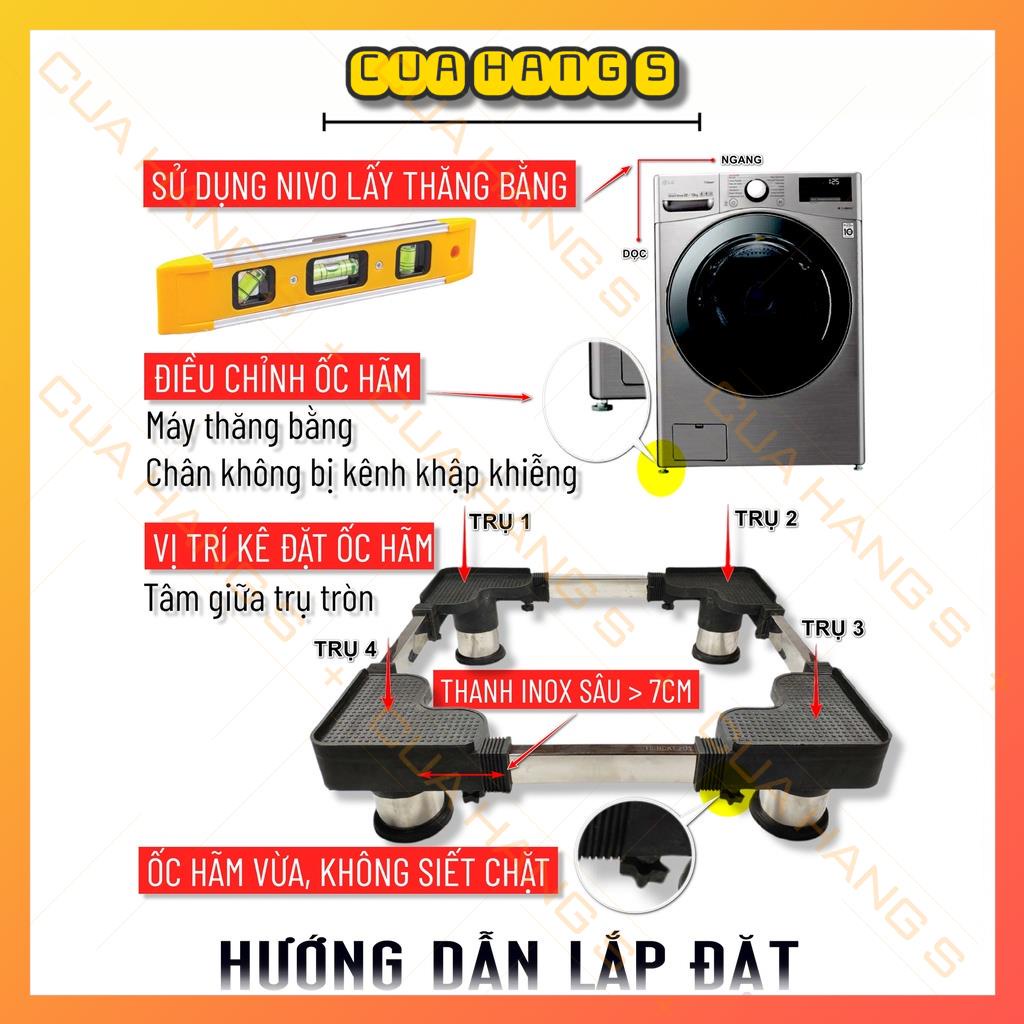 Kệ máy giặt, chân máy giặt tủ lạnh trụ inox chống rung ồn cao cấp - BH 2 năm