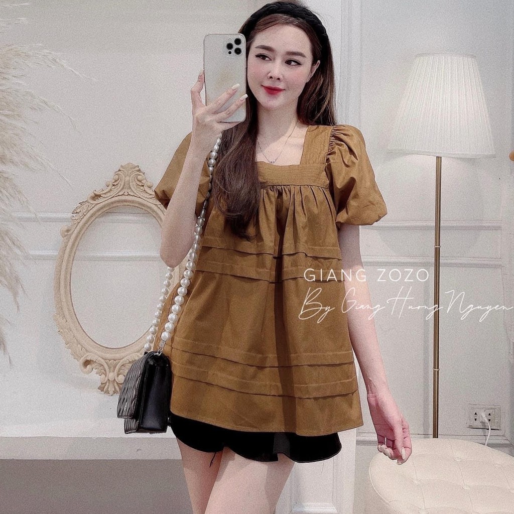 Áo Babydoll Cổ Vuông Tay Bồng Xinh Xắn