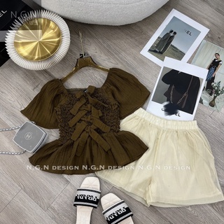 Set bộ nơ tơ nhăn + quần sooc (sale-không đổi trả dưới mọi hình thức)