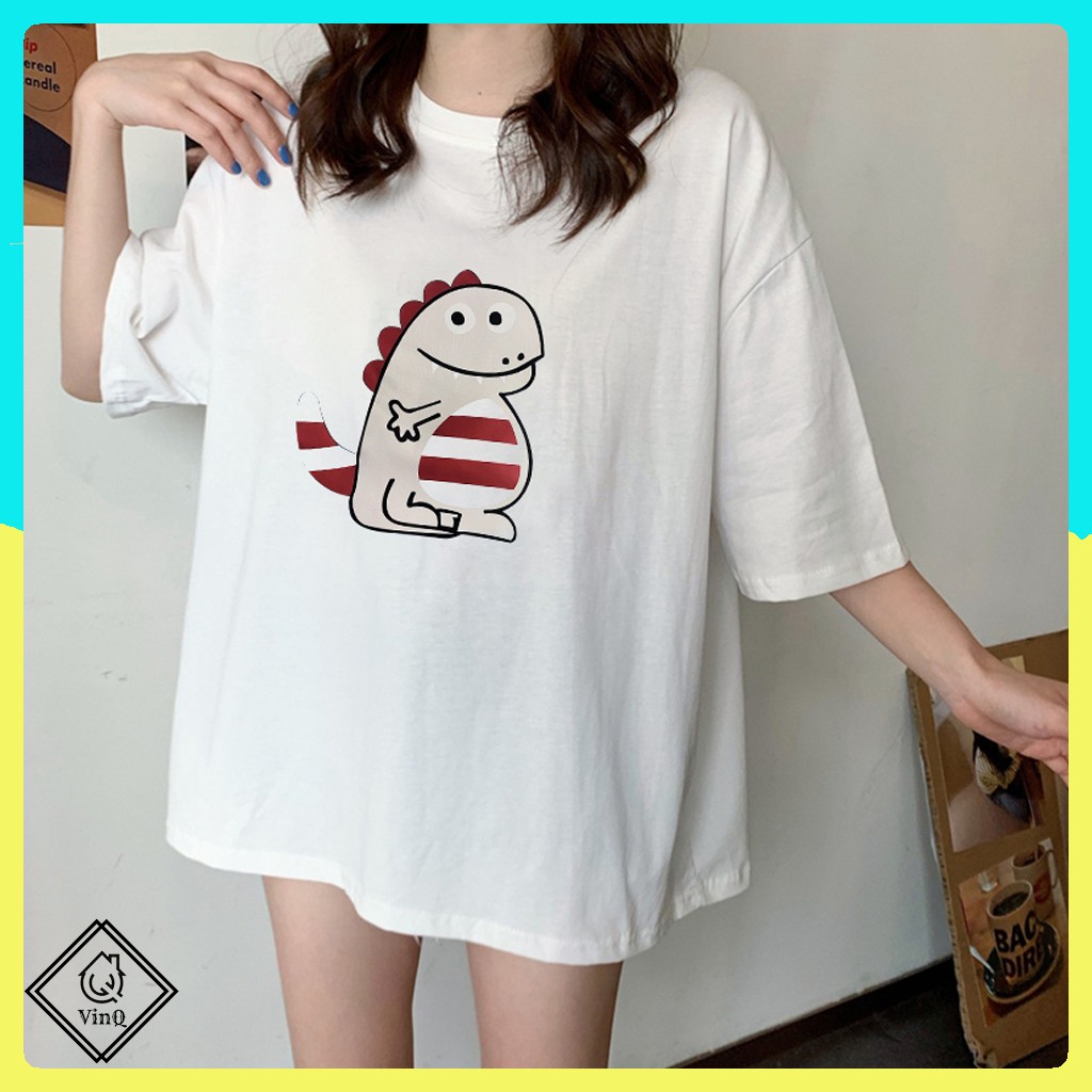 Áo Thun Khủng Long Sọc tay lỡ unisex - Áo Phông Form rộng, in Khủng Long Sọc, chất cotton bề mặt vải mềm ATIN90 | BigBuy360 - bigbuy360.vn