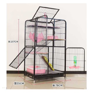 Chuồng Mèo Nan Ống 3 Tầng Có Bánh Xe Kích Thước 78x54x137cm