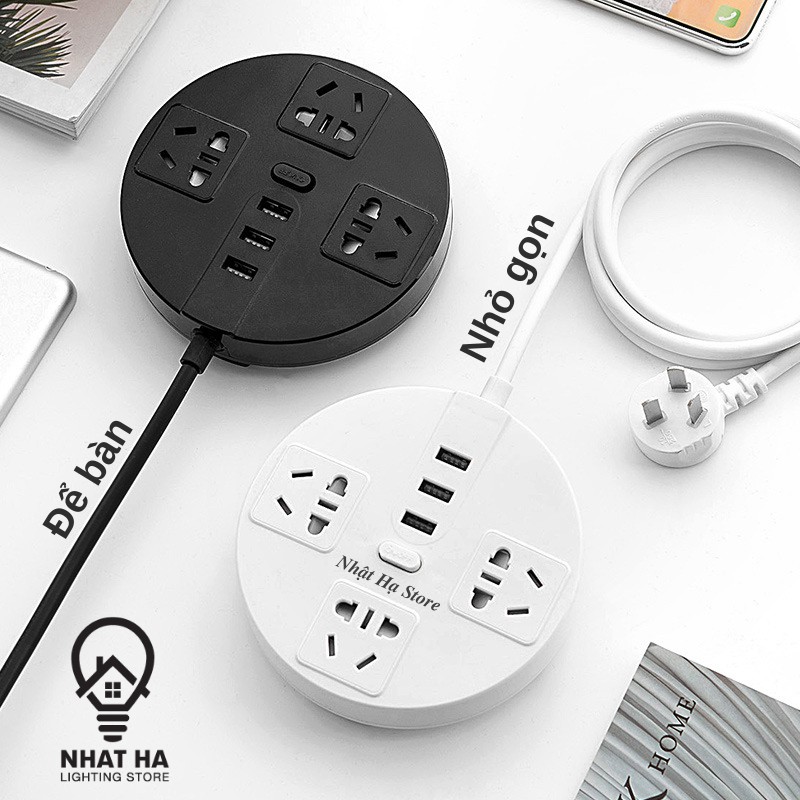 Ổ Cắm Điện USB Đa Năng Tròn Dây Dài 3m Có Nắp Bịt An Toàn Chống Giật Chịu Tải Lớn 2500W