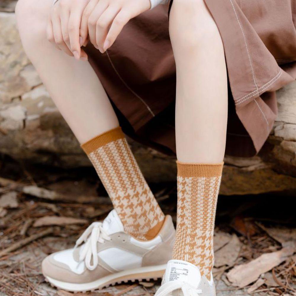 Somedayzl Đôi Vớ Thoáng Khí Họa Tiết Houndstooth Màu Trơn Phong Cách Hàn Quốc Ngọt Ngào Thời Trang Dành Cho Nữ