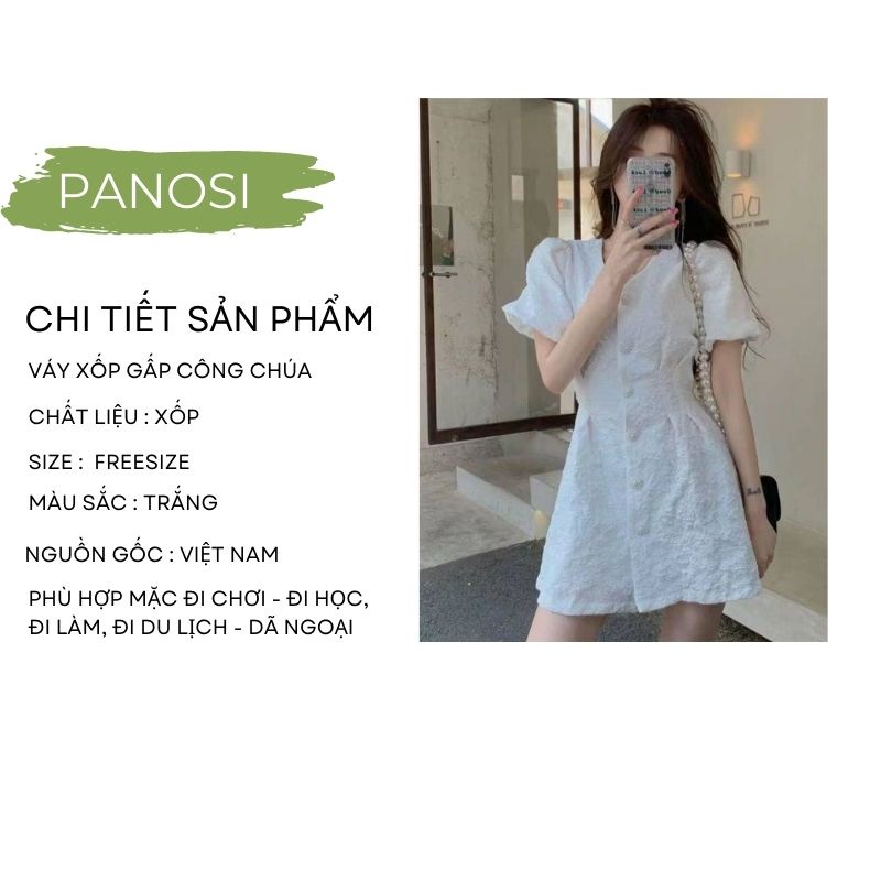 Váy tiểu thư ngắn tay chun hở lưng chất xốp gấp dày dặn hàng Quảng Châu PANOSI - V634