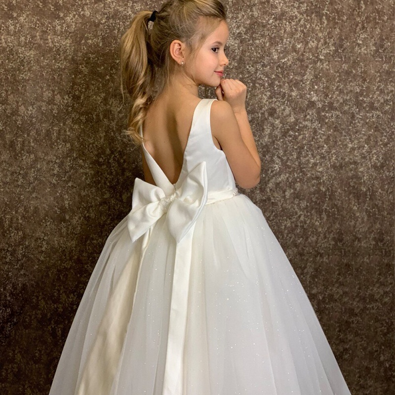 Đầm Công Chúa Thắt Nơ Lưng Đính Kim Sa Lấp Lánh Dành Cho Bé Gái 5-14 Tuổi