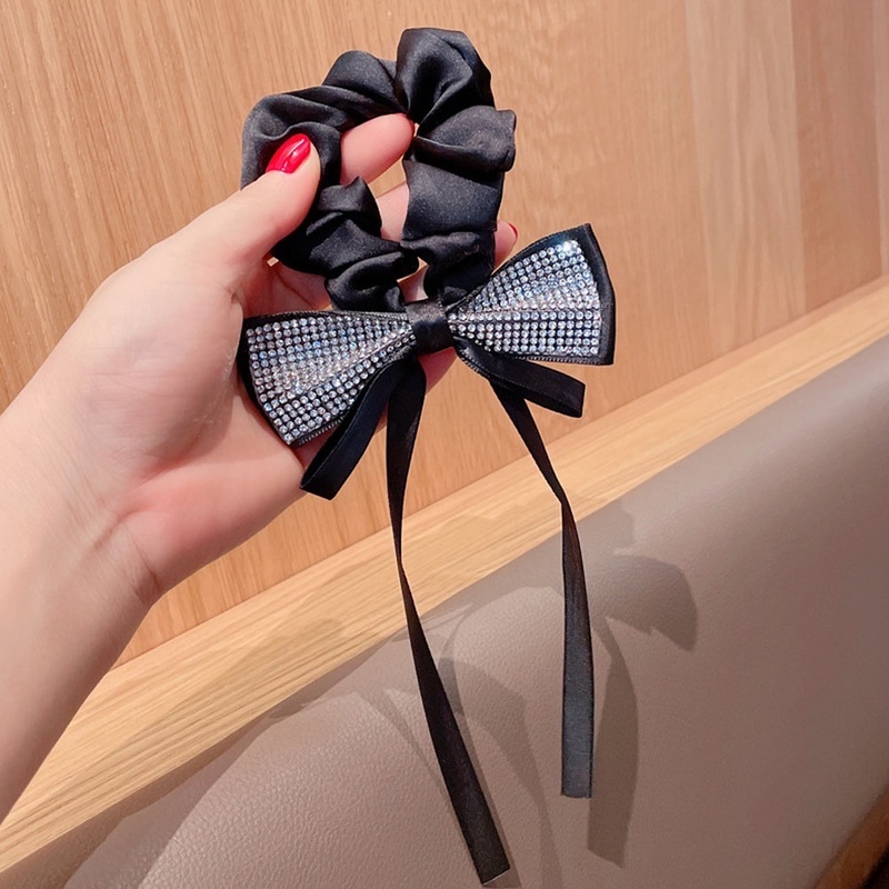 Dây Cột Tóc Bản Lớn Màu Đen Đính Đá Pha Lê Lấp Lánh Phong Cách Vintage Cho Nữ