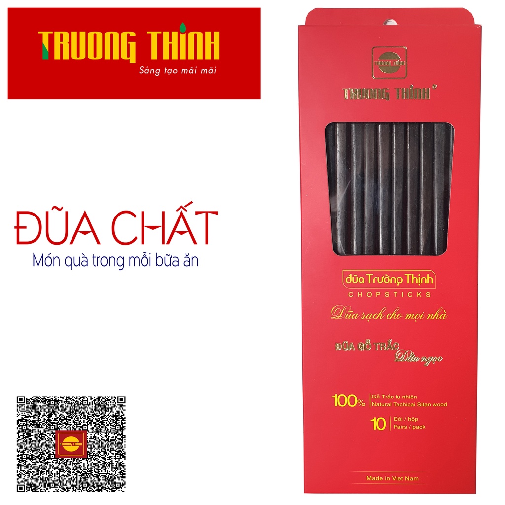 Đũa Gỗ Trắc Đen Cao Cấp Loại Đặc Biệt - Hộp Màu Đỏ  - 10 Đôi Vuông Trơn