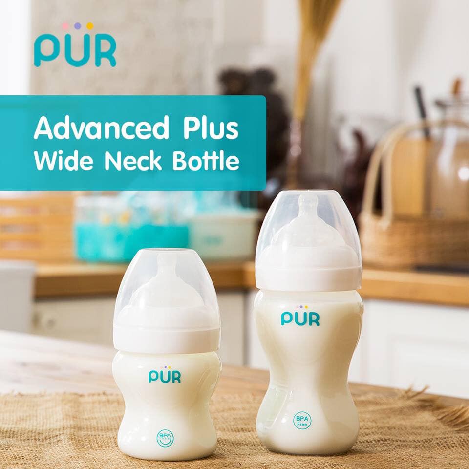 Bình sữa cho bé cổ rộng Pur Milk Safe 250ml (9812), không chứa BPA, có eo giúp bé dễ cầm và ôm bình tự bú sữa