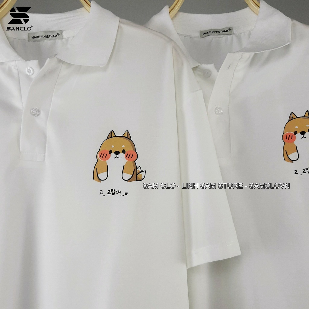 Áo thun Polo tay lỡ form rộng nữ SAM CLO phông freesize unisex mặc đi học, nhóm, lớp in hình chó SHIBA CHỮ NHẬT