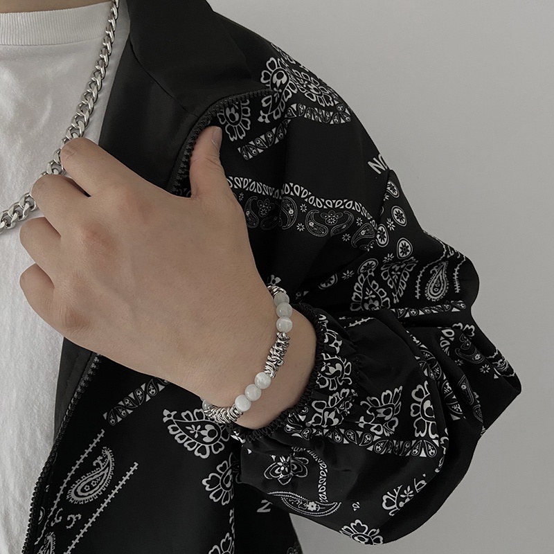 Vòng Đeo Tay Bằng Thép Titan Phối Đá Opal Phong Cách hip hop Thời Trang Cho Nam Và Nữ