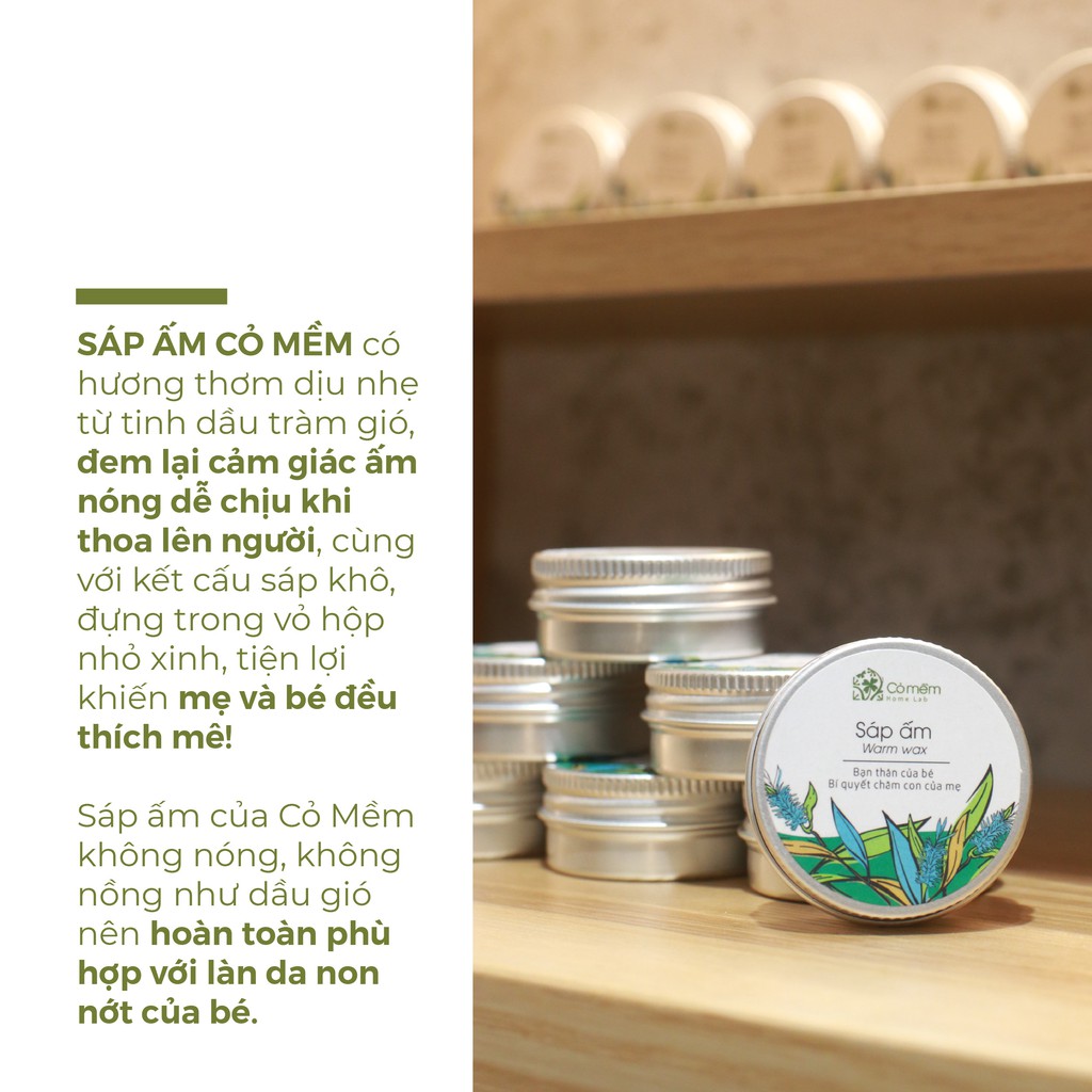 Sáp Giữ Ấm Cho Bé Khi Nằm Lâu Trong Phòng Điều Hòa, Chống Cảm Giảm Ho Ngừa Ngạt Mũi Từ Tinh Dầu Tràm An Toàn Cỏ Mềm 10g