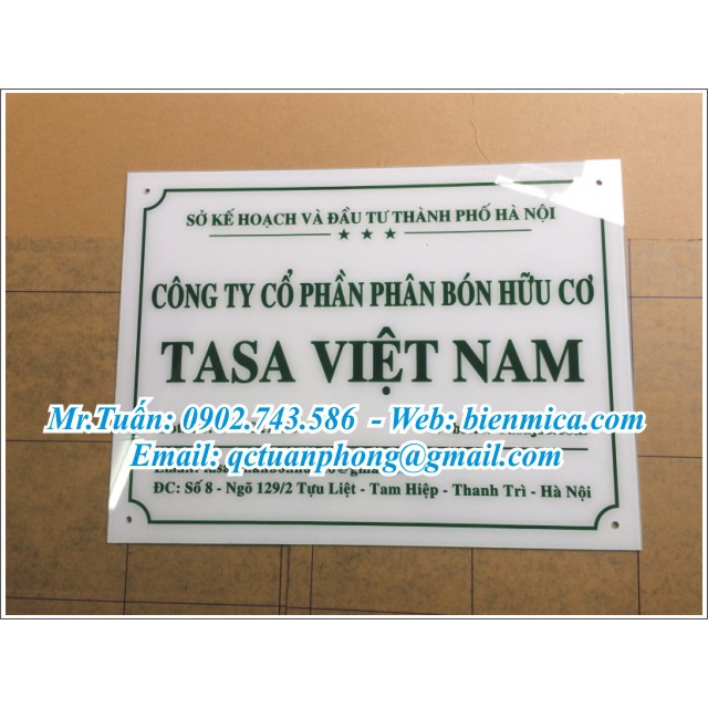Biển Công Ty Mica - KT 30x40cm - In Logo theo yêu cầu