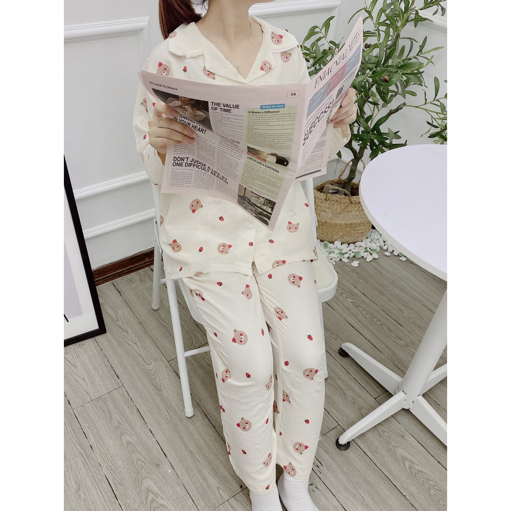 ẢNH THẬT Bộ pijama mặc nhà dài tay bộ ngủ dễ thương chất xốp màu sắc rõ ...