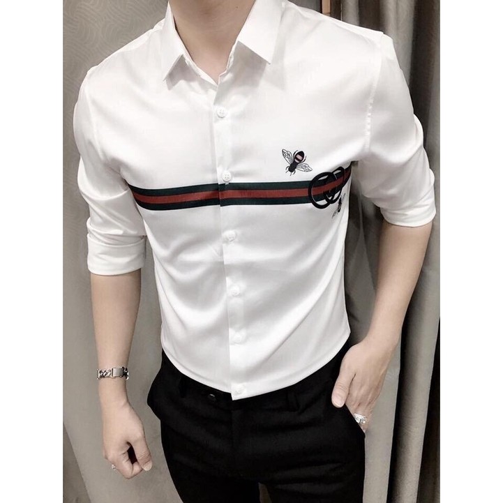 (SANG TRỌNG)Áosơ mi nam dài tay sọc ngang in logo cao cấp SM00002 | BigBuy360 - bigbuy360.vn