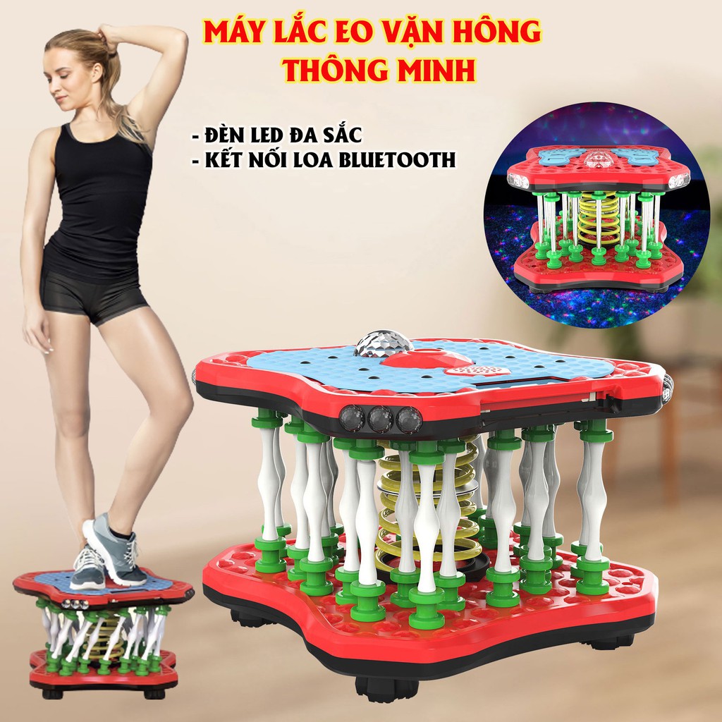 Máy lắc eo vặn hông loại 12 chân xoay-Kết nối Bltuetooth, đèn LED đa sắc, điều khiển từ xa - mang lại vòng eo săn chắc