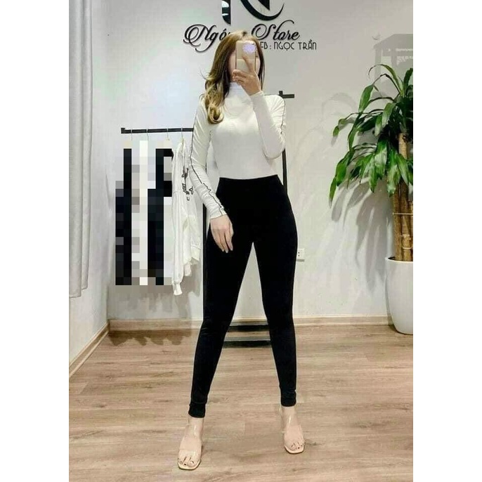 [XẢ KHO] Quần legging nữ dài cạp cao giữ nhiệt, vải thun ôm bó vải dày dặn (Freesize dưới 60kg)