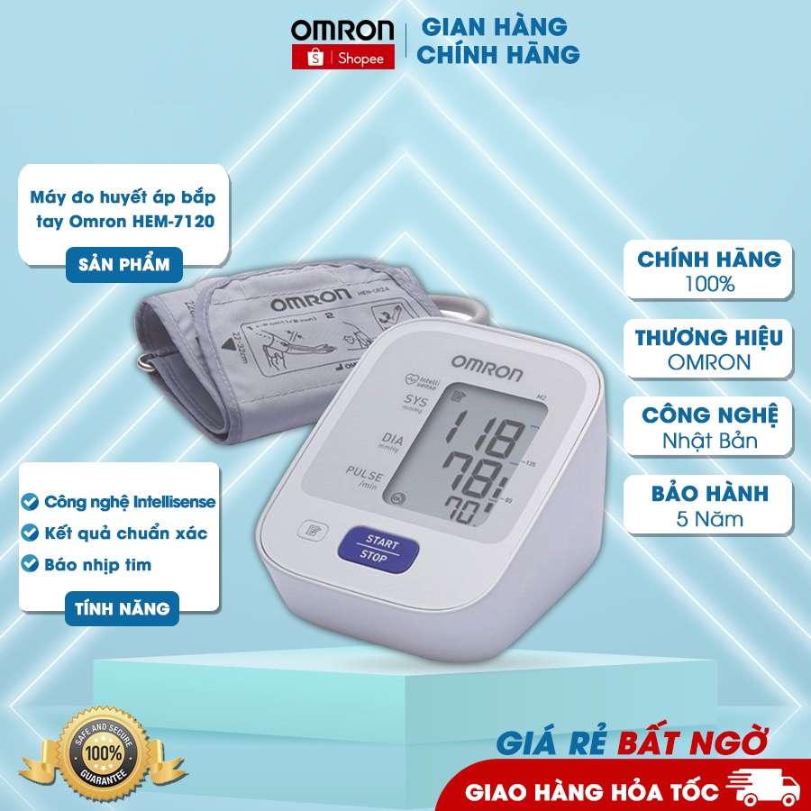 Máy Đo Huyết Áp Bắp Tay Omron Hem 7120 | Đo Nhanh , Chính Xác - Thương Hiệu Nhật Bản - Bảo Hành 5 Năm
