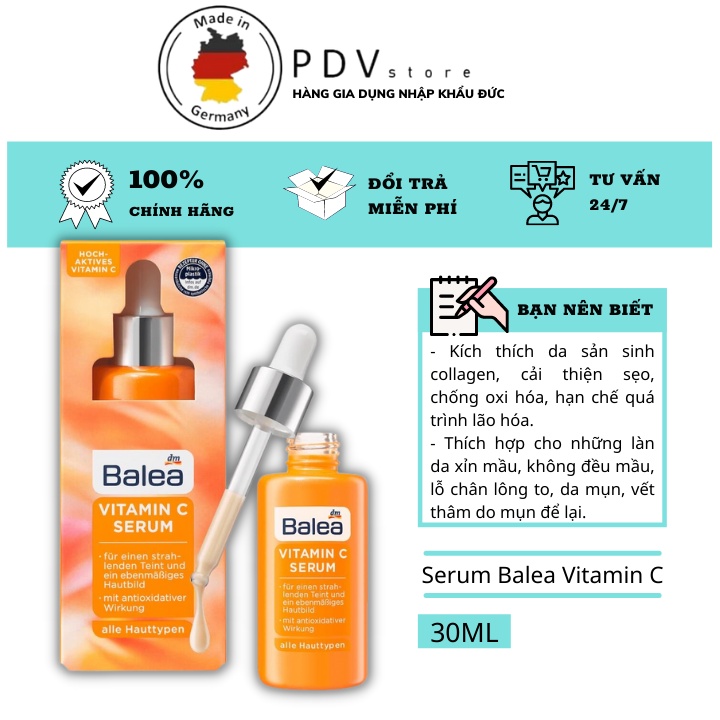 Serum Balea Vitamin C, tinh chất dưỡng trắng da trẻ hóa da hàng nội địa Đức 30ml