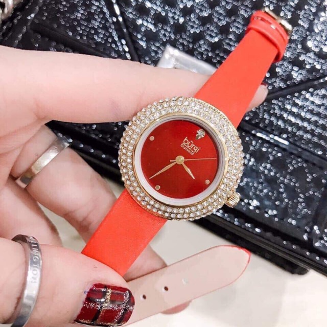 Đồng hồ nữ Burgi mặt tròn thời trang , chất liệu dây da , chạy bằng pin , mặt thép không gỉ