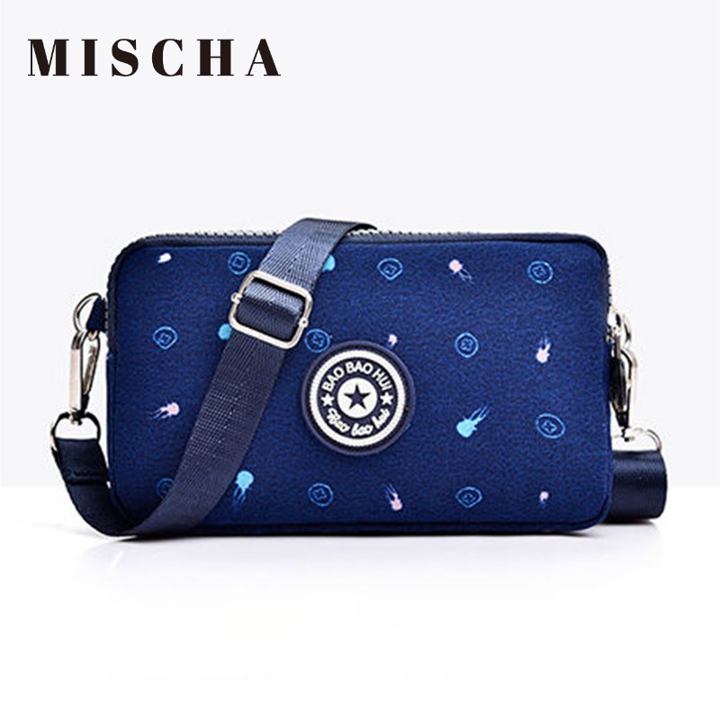 MISCHA Túi Đeo Chéo Vải Canvas Ba Lớp Có Khóa Kéo Đựng Điện Thoại Phong Cách Hàn Quốc