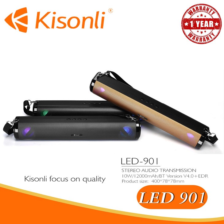 Loa bluetooth dạng thanh Kisonli LED-901 TWS kết nối cùng lúc 2 loa - hỗ trợ thẻ nhớ/USB/AUX/FM (nhiều màu)