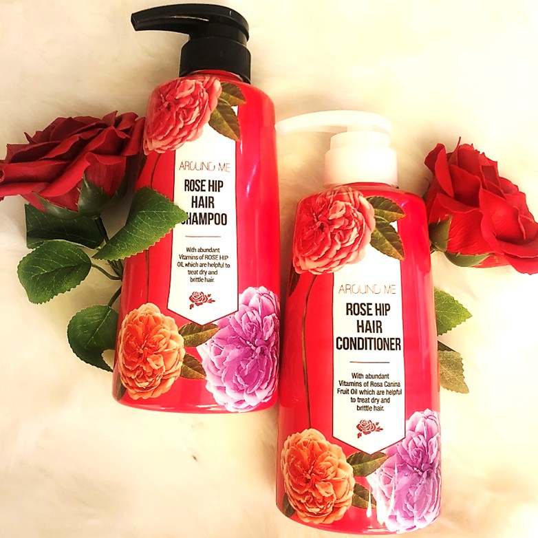 Combo Dầu Gội Và Dầu Xả Thảo Mộc Mềm Mượt Tóc Around Me Rose Hip Perfume Hair Shampoo Hương Hoa Hồng 500ML