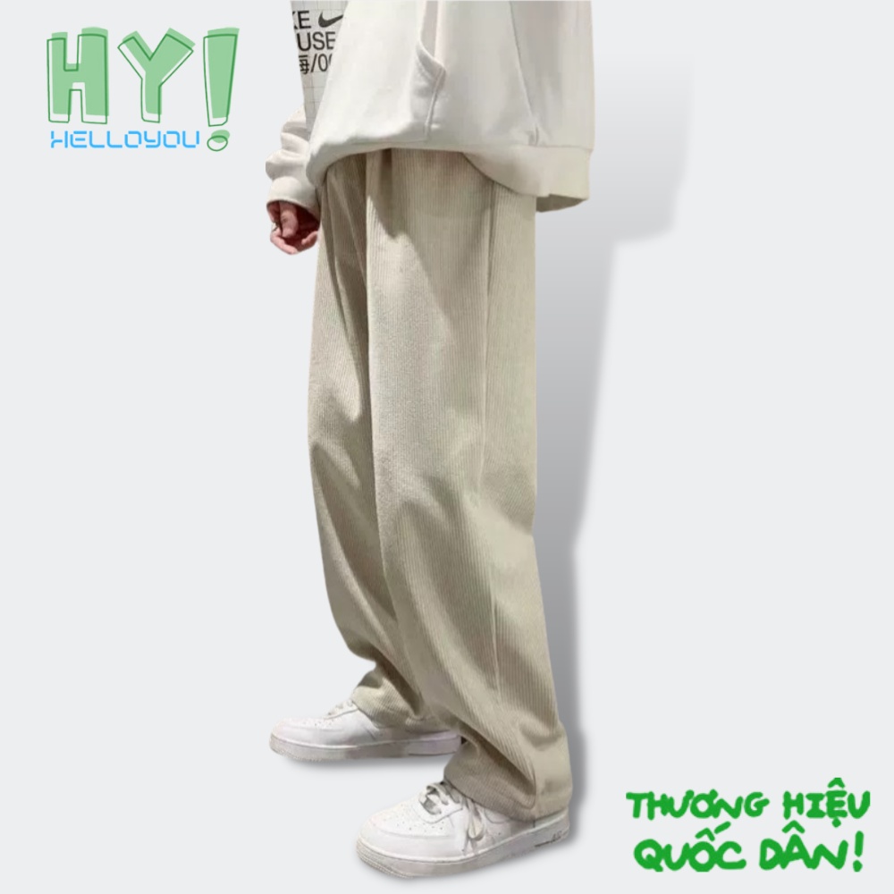 Quần Ống Rộng Nhung Tăm Helloyou Dáng Suông Baggy Phong Cách Hàn Quốc Uniex Nam Nữ Basic