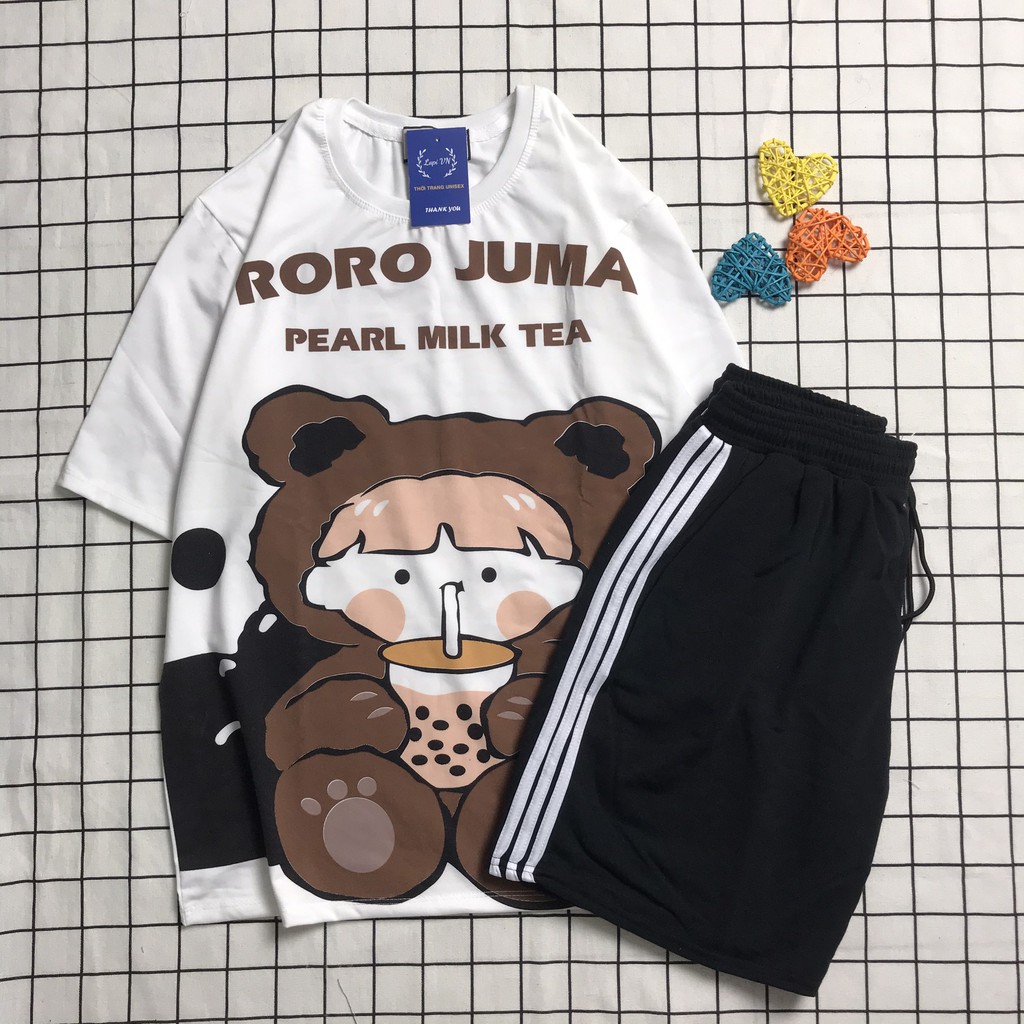 Đồ Bộ Hoạt Hình Unisex Gấu Roro Quần Đùi 3 Line – Lapi VN, Set Cartoon, Freesize, Nam Nữ Đều Mặc Được